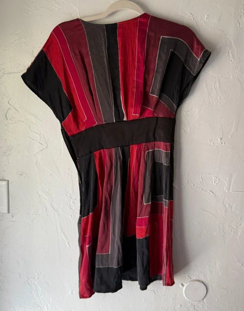 Express Y2K Colorblock Silk Blend Tunic Top 2 Deep V Empire Waist Retro Babydoll - Image 6