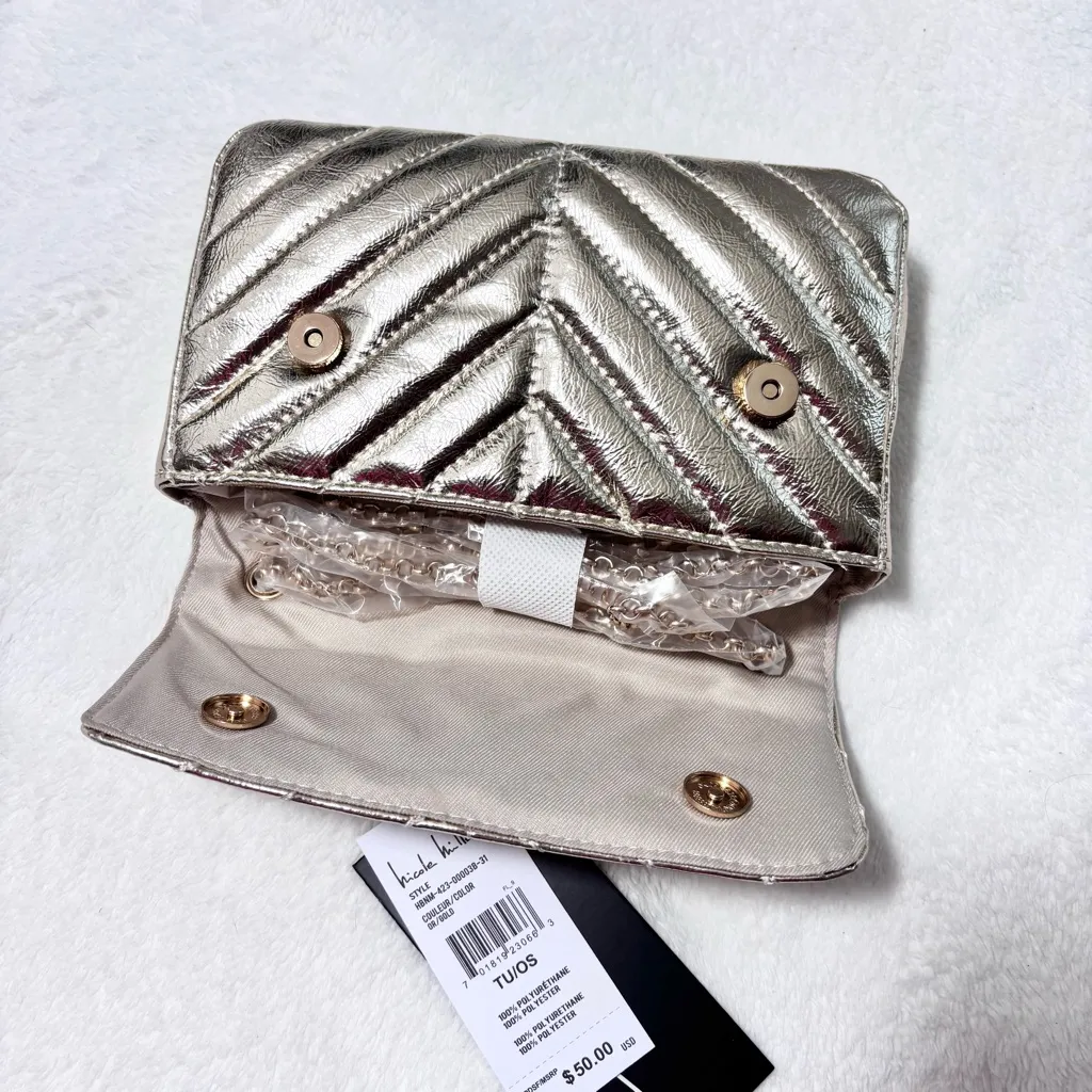 Nicole Miller Gold‎ Quilted Chain Strap Crossbody Small Bag Purse Card Slots NWT - Image 8