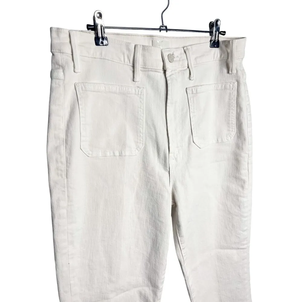 NWT Mother The Hustler Patch Pocket Flood Jean in Cream‎ Puff White Size 32 - Image 6