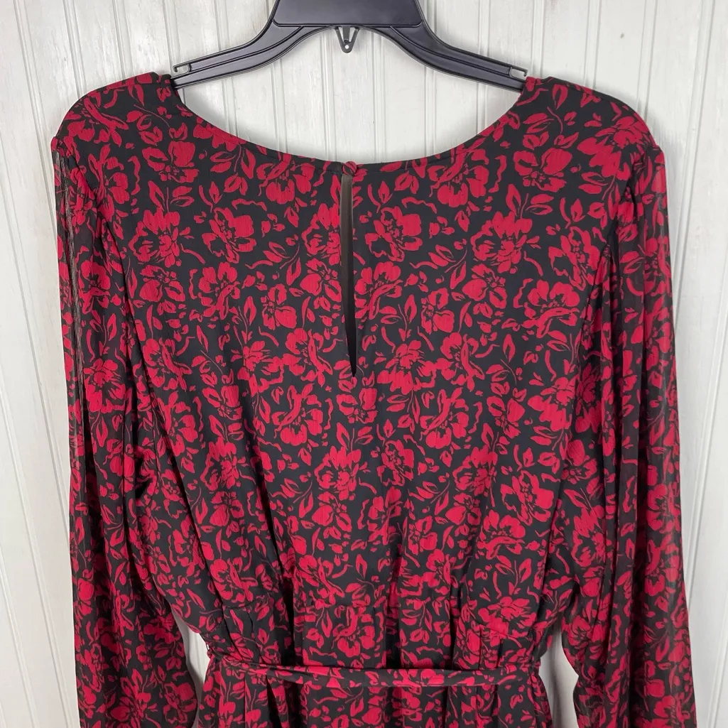 Torrid Midi Crinkle Chiffon Surplice Balloon Sleeve Dress Plus Size 5X Red Black - Image 11