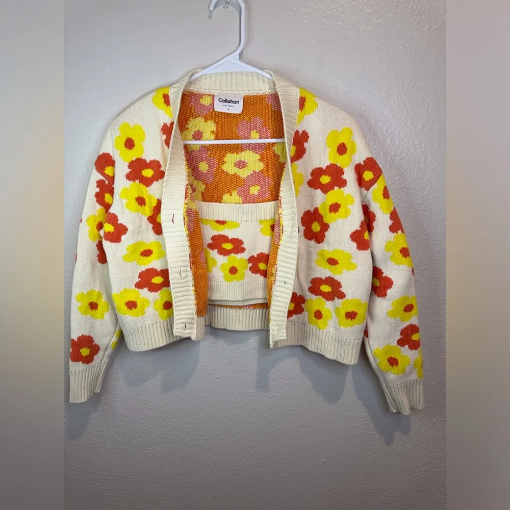 Callahan Women’s Floral Beige‎ Orange Cardigan Sweater Size S - Image 2