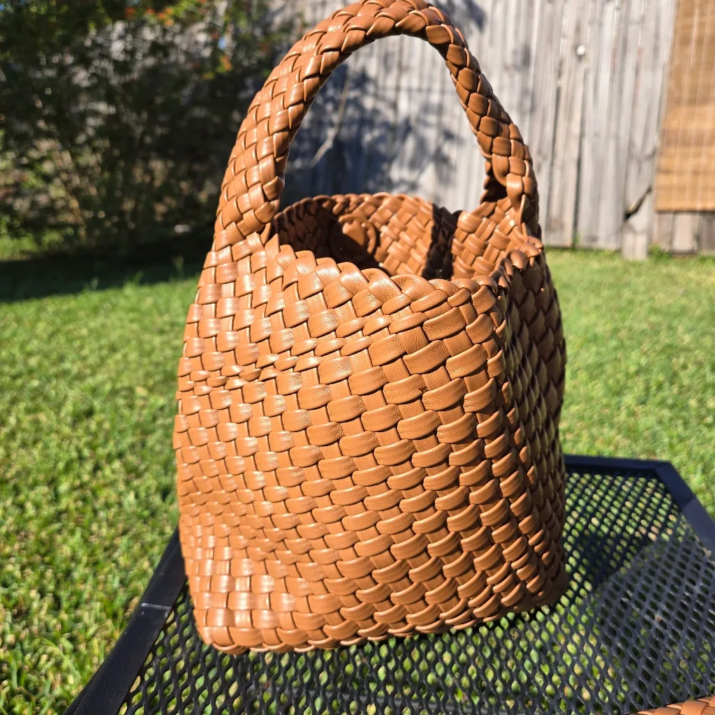 Vegan Woven Mini Purse And Inner Wristlet Tan - Image 5
