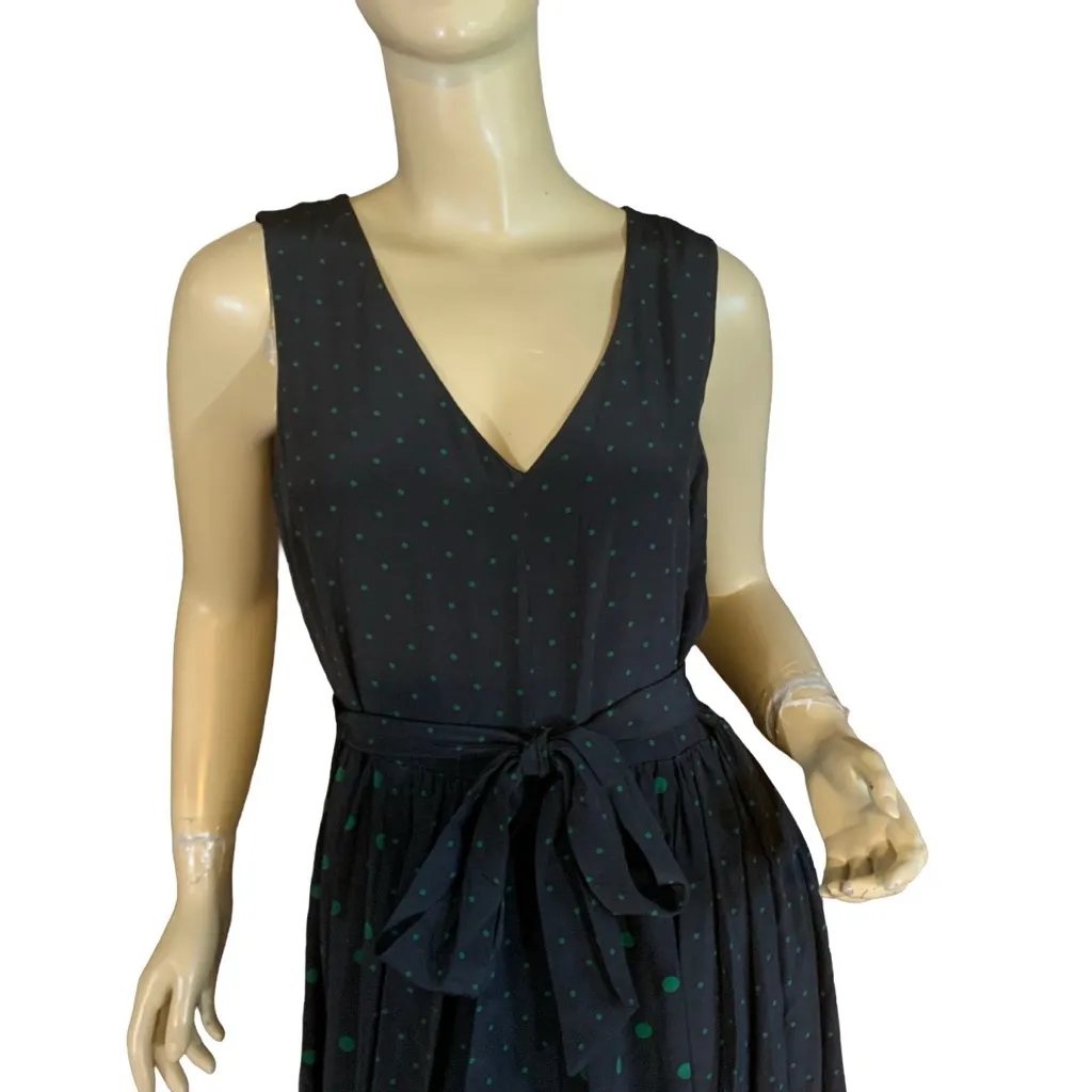 ELIE TAHARI BLACK W/ GREEN POLKADOTS BELTED SILK MAXI DRESS (2) - Image 6