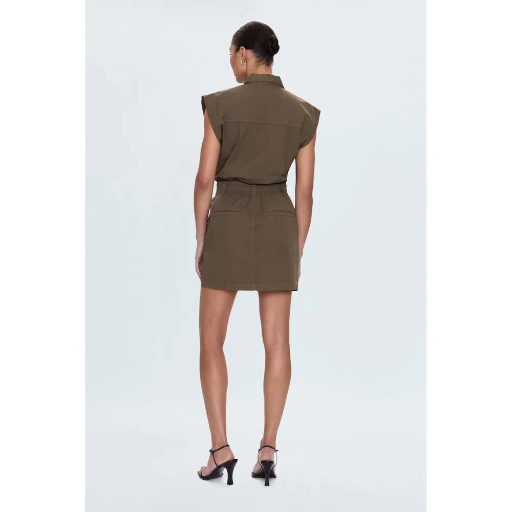 PISTOLA Anthropologie Rosie Mini Dress Smocked Waist Sz Medium Dark Olive Casual - Image 5