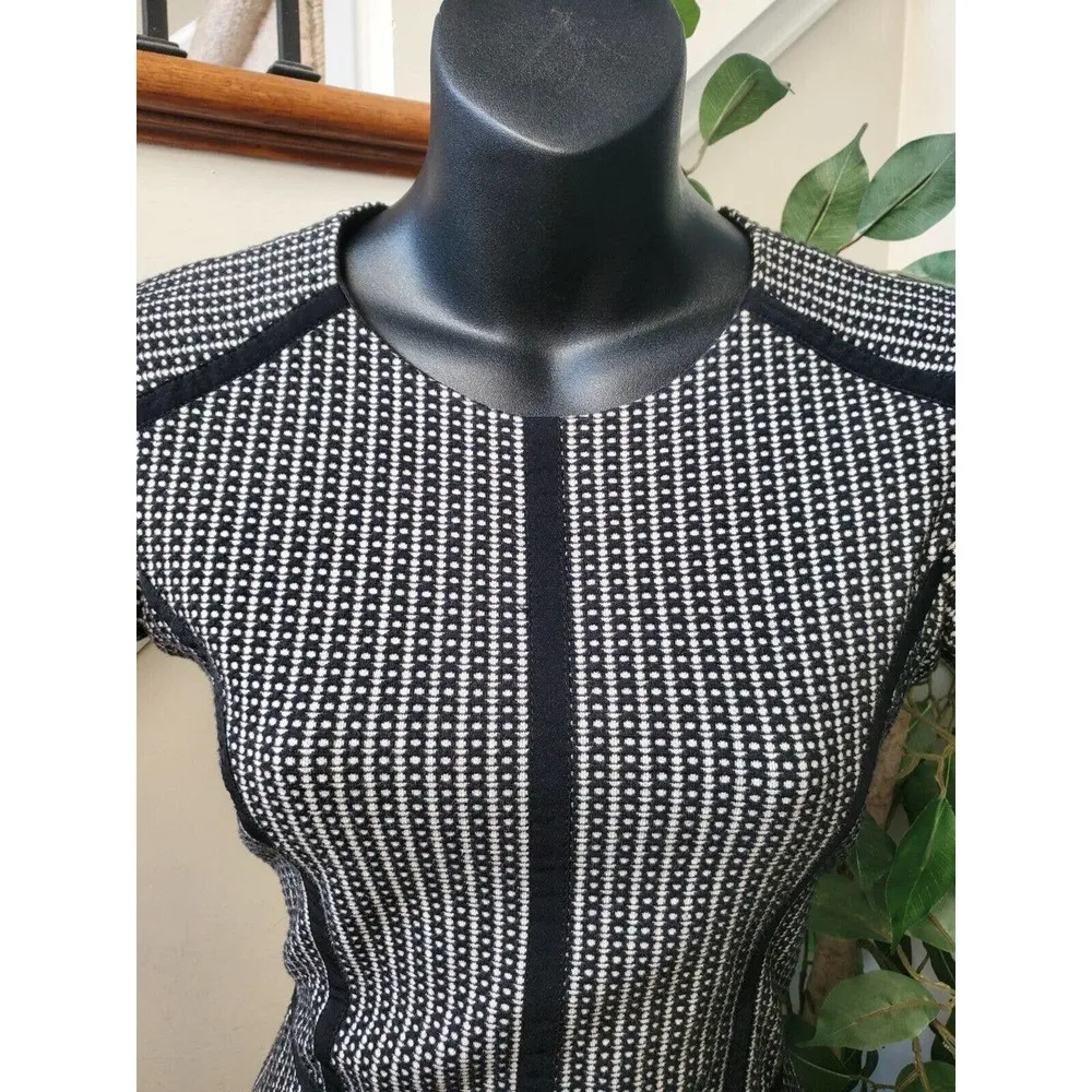 Parker Women Black White Cotton Round Neck Short Sleeve Knee Length Dress Size S - Image 5