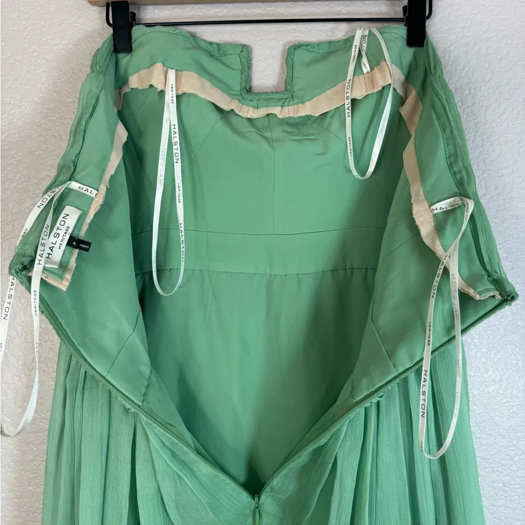 Halston Heritage Meadow Embellished Mint Green Strapless Chiffon Mini Dress 6 - Image 13