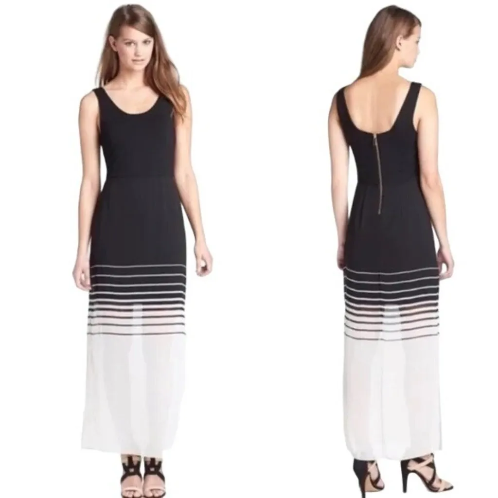 Vince Camuto Chiffon Overlay Tank Maxi Dress Size Medium Black White Sleeveless - Image 5