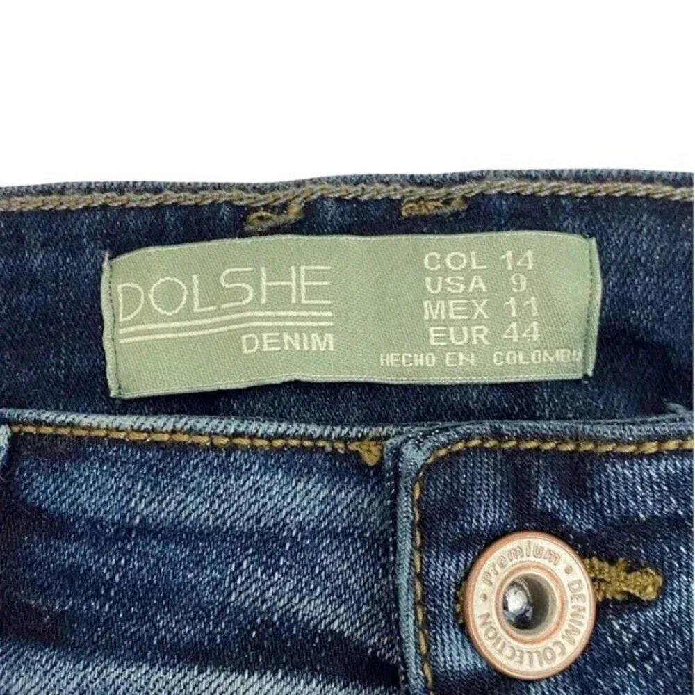 Colombian Jeans High Waisted Button fly Skinny Jeans Dark Wash Stretch Fitted 9 Blue Size undefined - Image 9