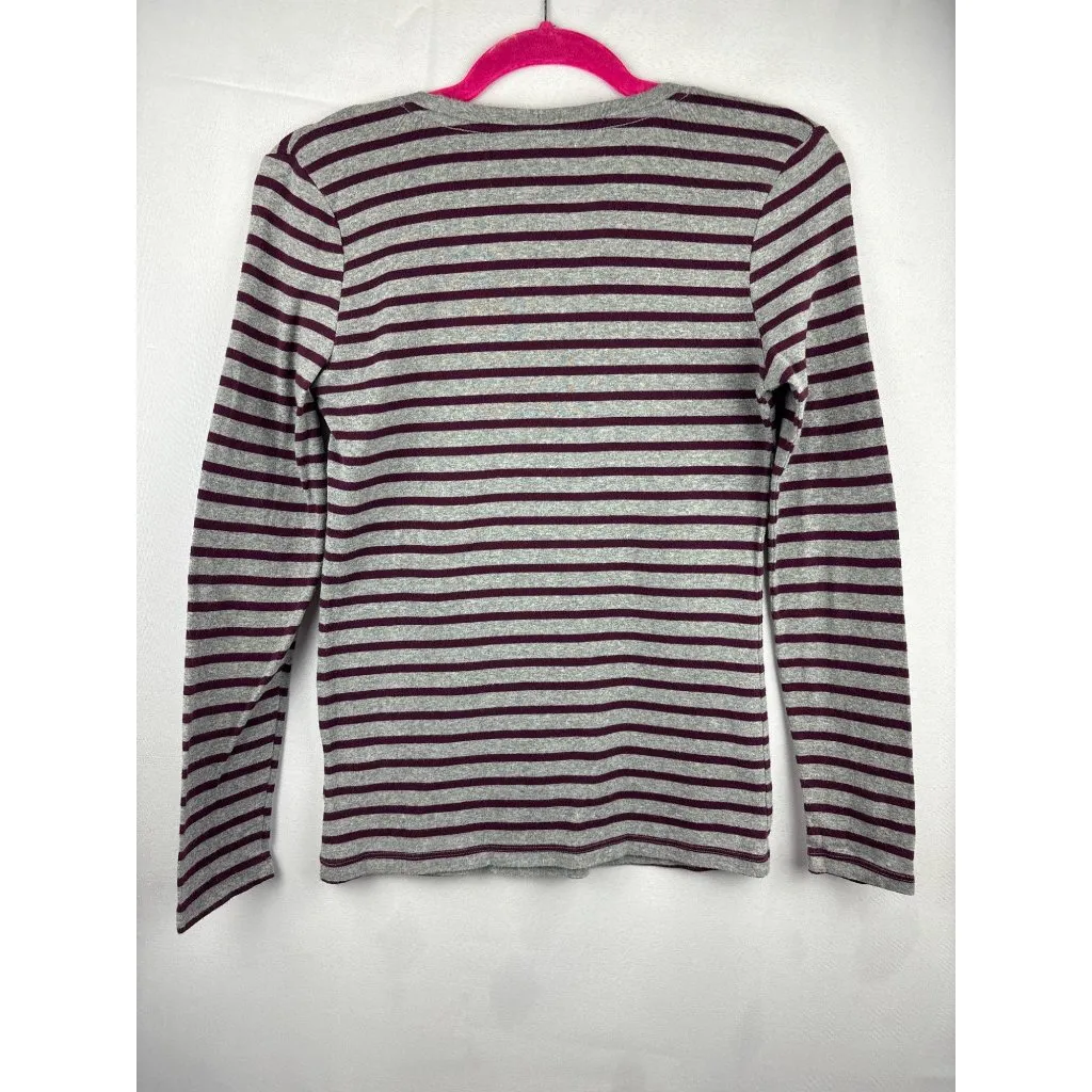 Faded Glory Womens Striped Long Sleeve Top S (4/6) Cotton/Spandex Gray & Burgund - Image 4