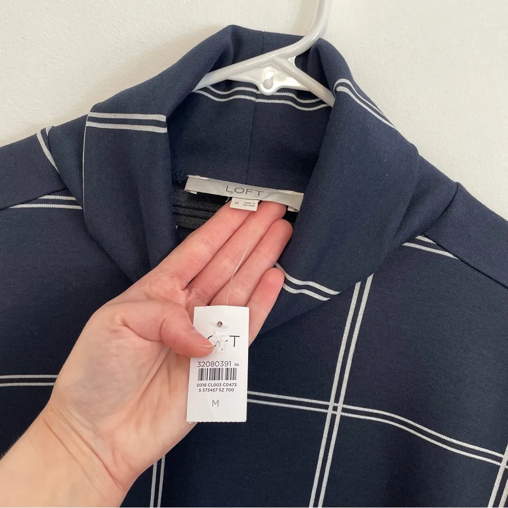 NEW NWT ANN TAYLOR LOFT Windowpane Funnel Neck Tunic Dress Navy Blue 3/4 Sleeve - Image 8