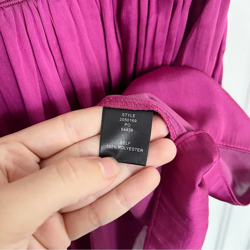 Current Air • Satin Layered Mini Skirt tiered ruffle Fuchsia Berry pink smocked - Image 5