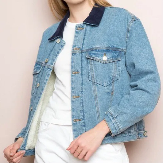 Shaine Corduroy Collar Blue Denim Jacket SOLD OUT EVERYWHERE! - Image 2