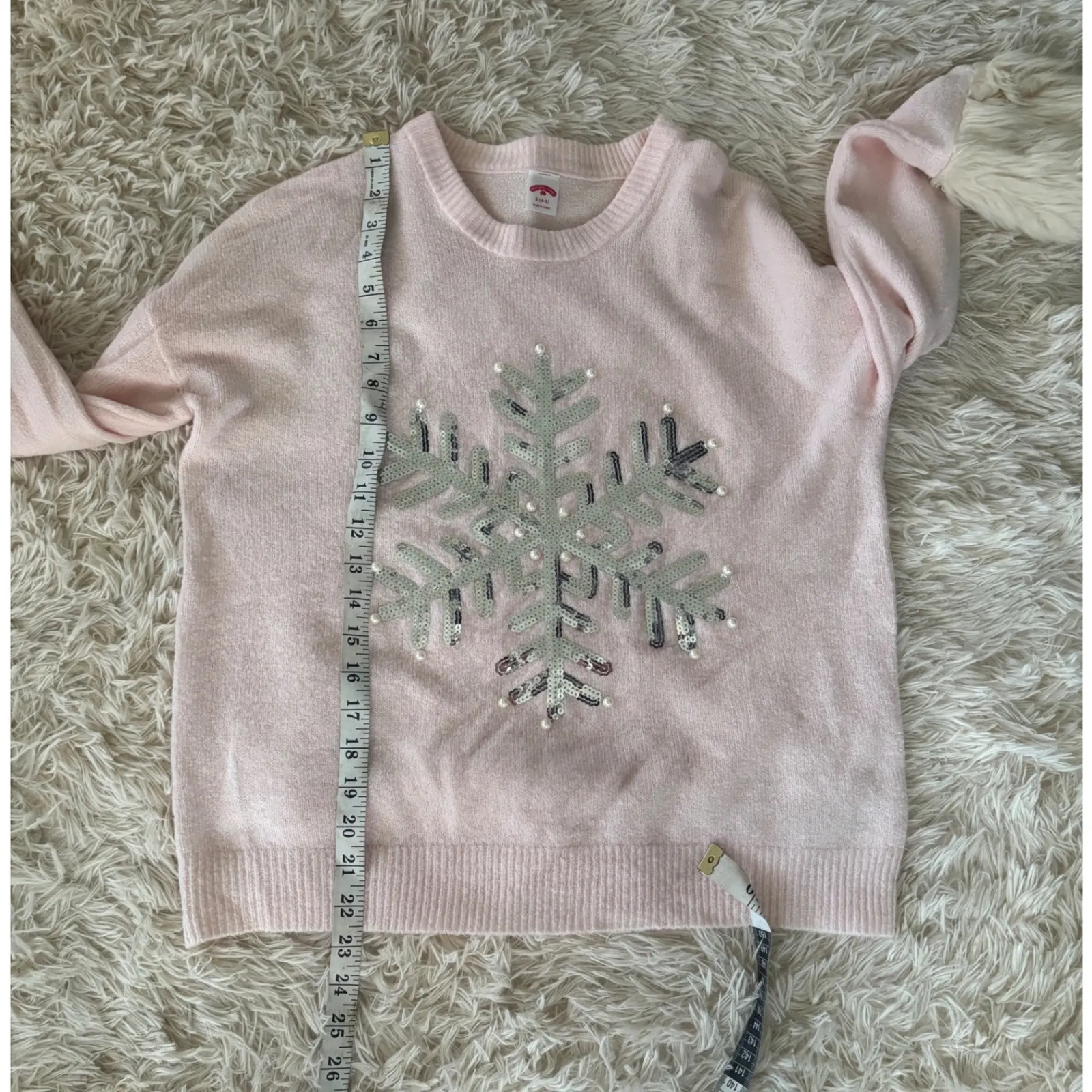 Holiday Time Pink Snowflake‎ Sequin Sweater Faux Fur Cuff Small Holiday Winter - Image 7
