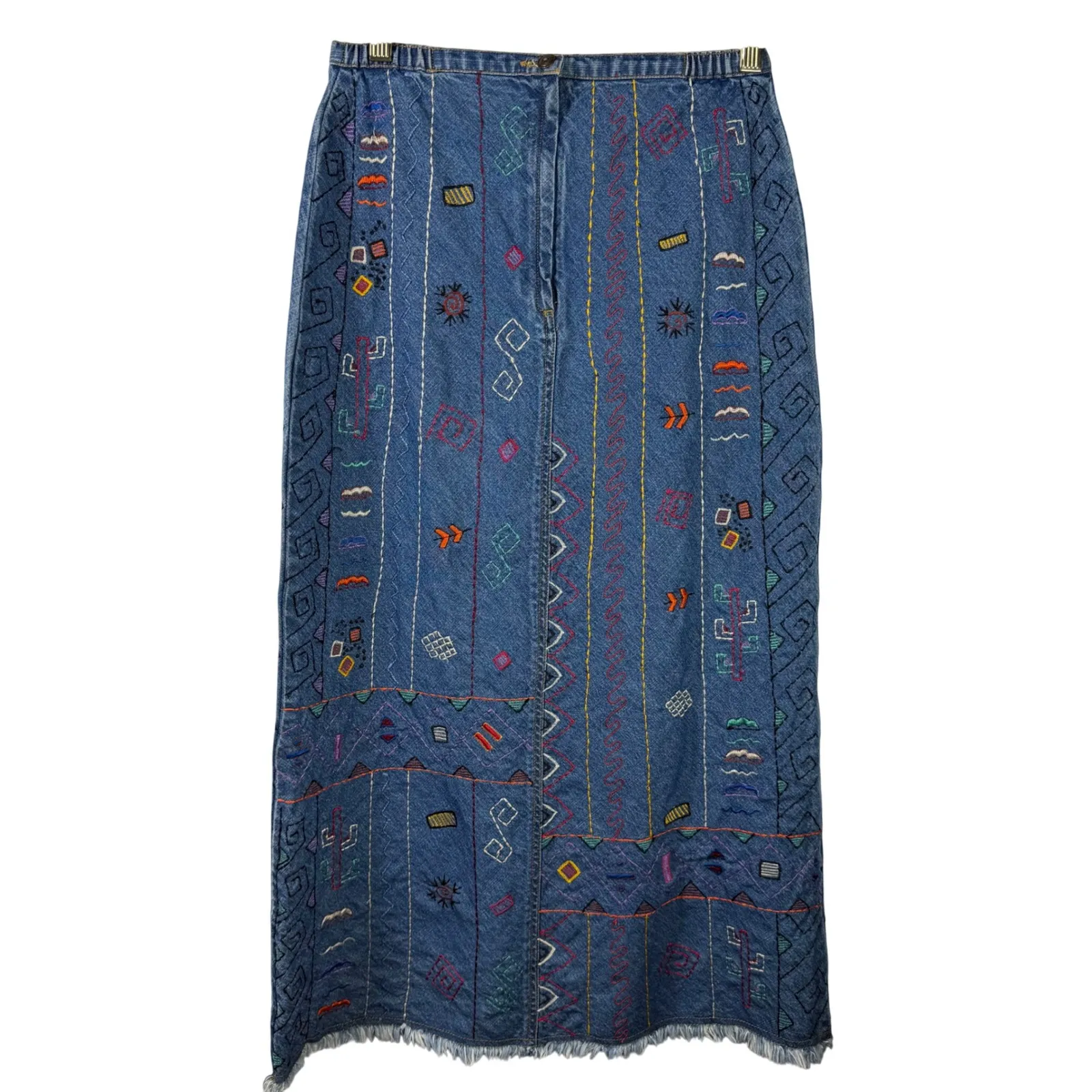 Chico's Design Vintage Embroidered Denim Maxi Skirt Size 0 XS Made in India - Image 7