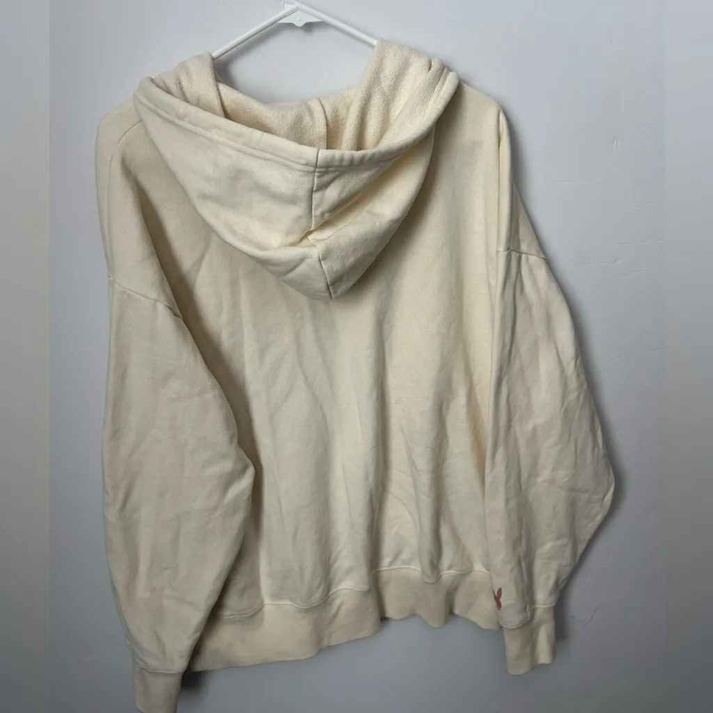 Pacsun Playboy Zip-Up Hoodie light yellow w pink bunny oversized medium - Image 3