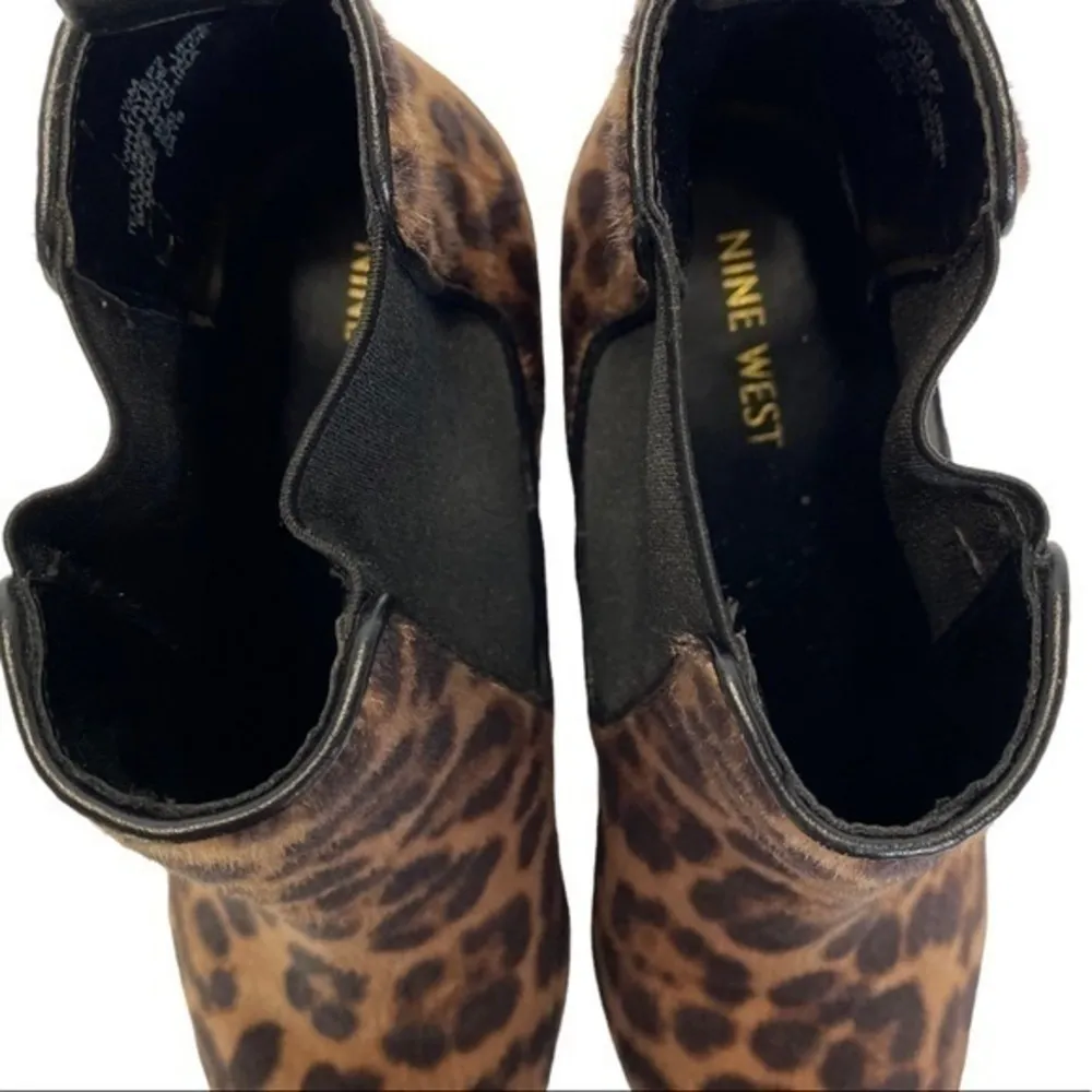 Nine West Leopard Animal Print Faux Fur Ankle Boots Block Heel Slip On Size 7.5 - Image 7