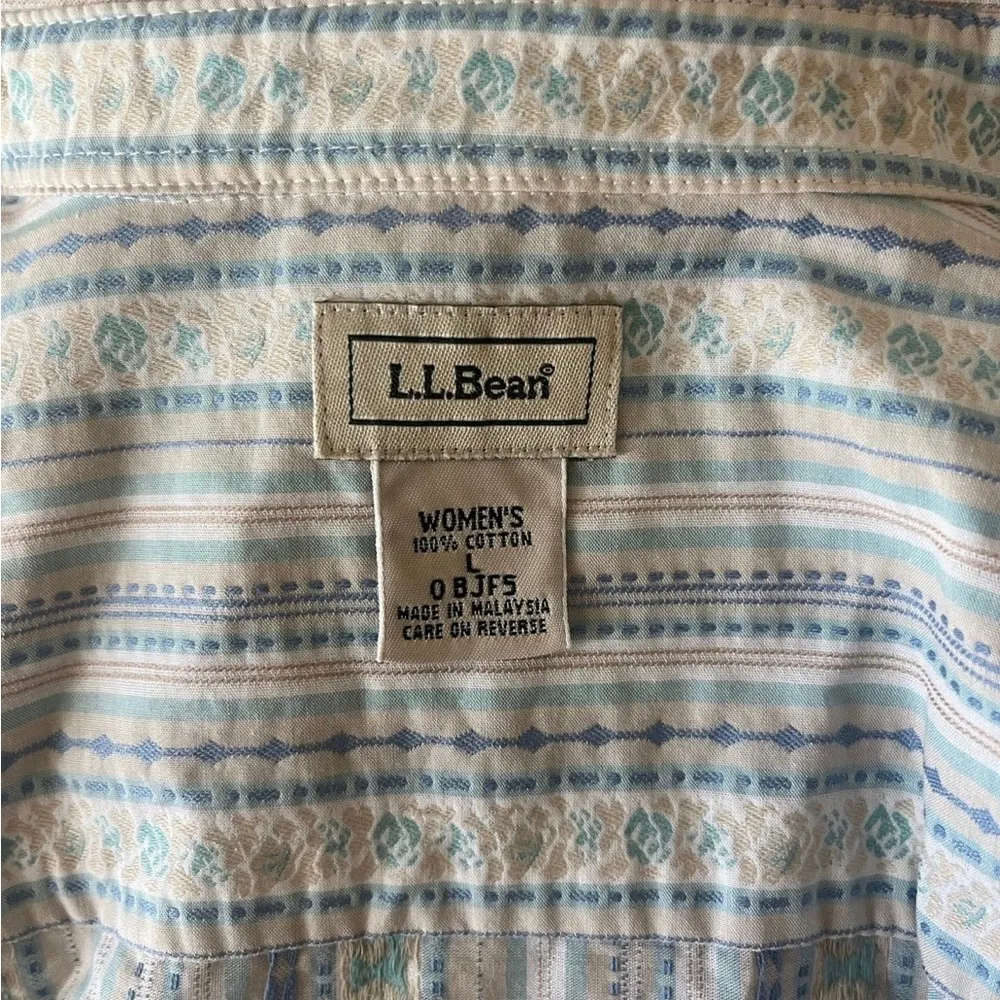 L.L Bean Vintage Women’s Button Down Collared Long Sleeve Shirt Floral Striped L Blue Size L - Image 3