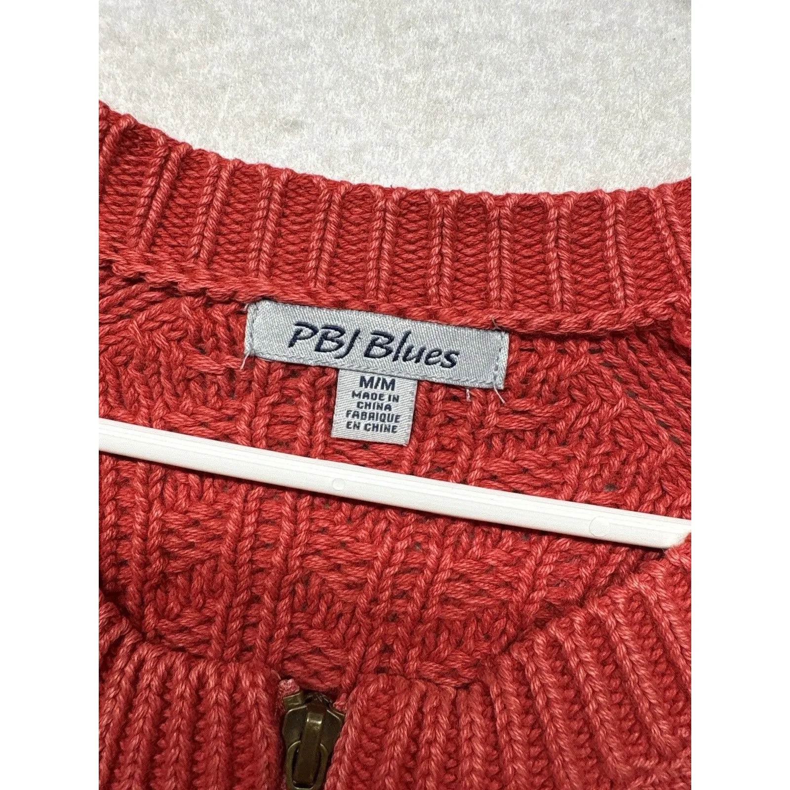 Vintage PBJ Blues Sweater Womens Medium Red Full Zip Cable Knit Cardigan Ramie - Image 2