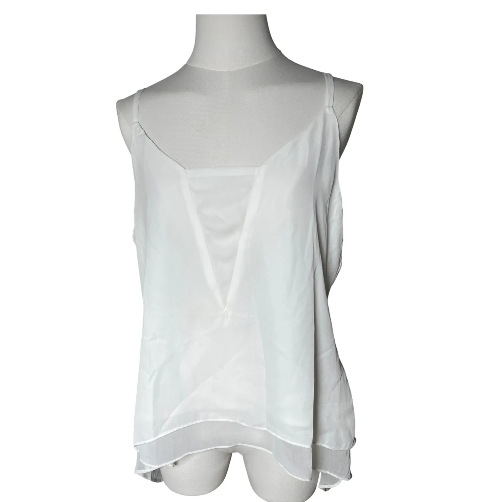 Philosophy White Camisole‎ Tank Top M V Neck Sheer Inset Lined Blouse Size M - Image 10