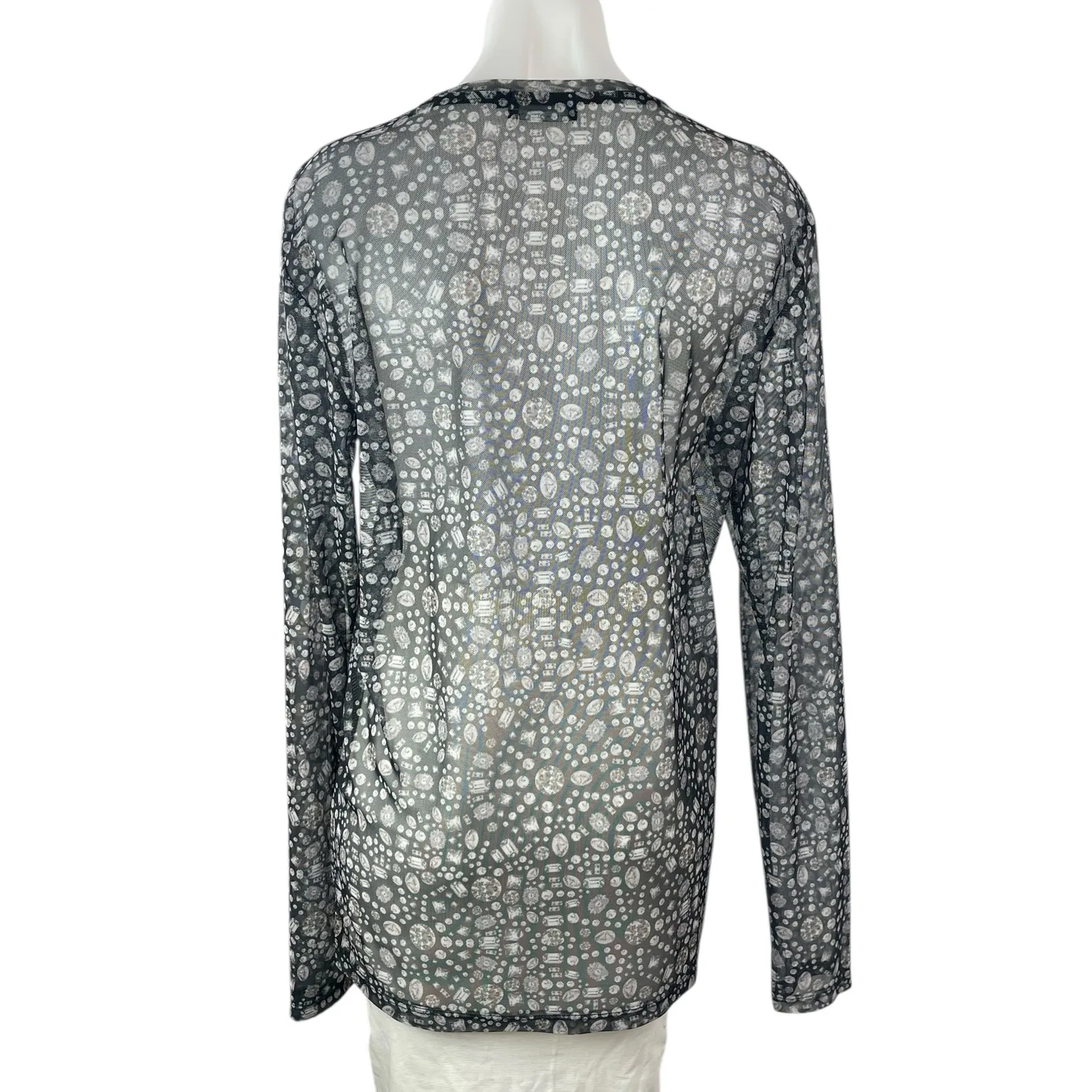 Le31 Par Simons Black Mesh Sheer Jewel Diamond Print Long Sleeve Blouse Top M Size M - Image 2