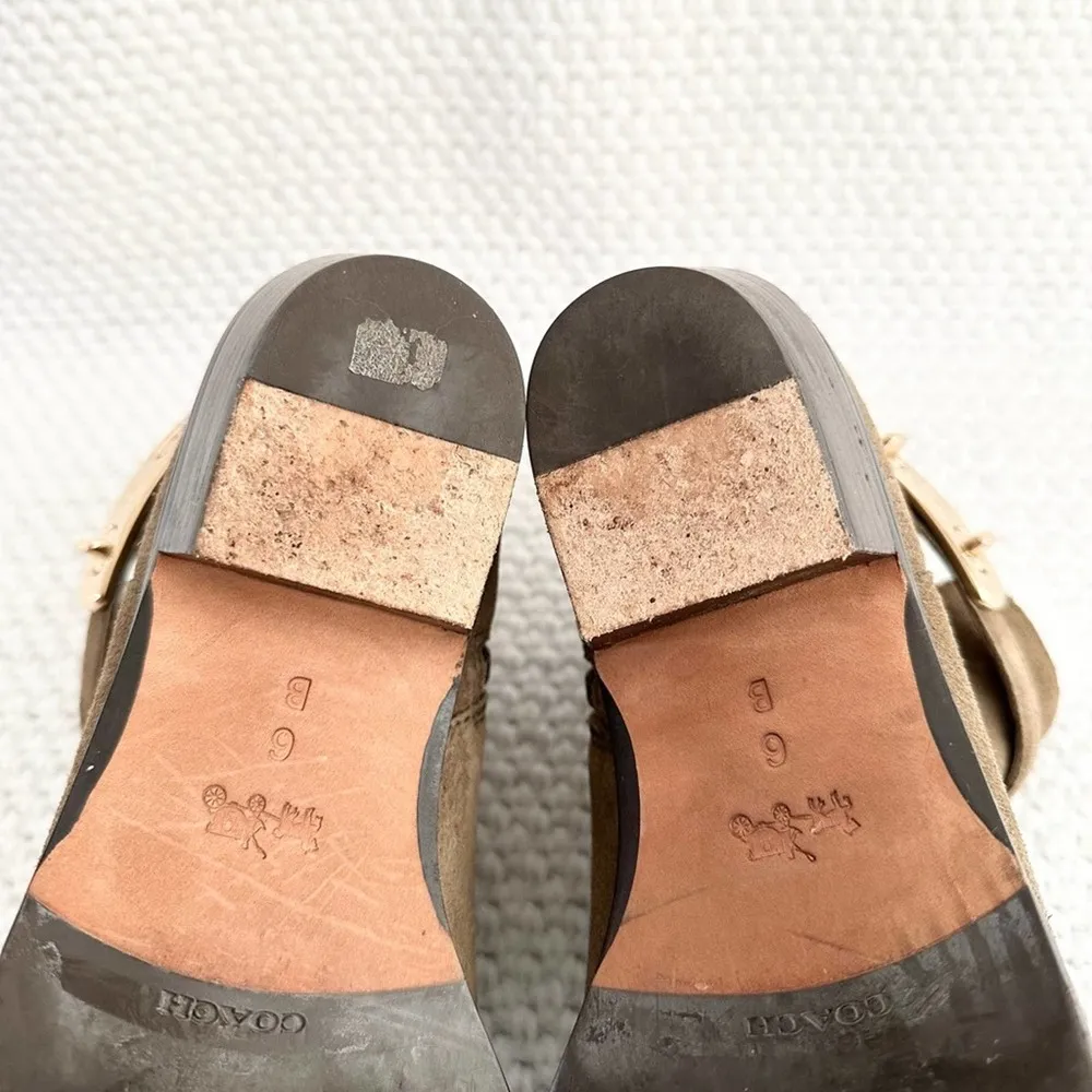 Coach  COLLEEN Taupe Khaki Green Suede Turnlock Buckle Almond Toe Ankle Boot 6 - Image 6