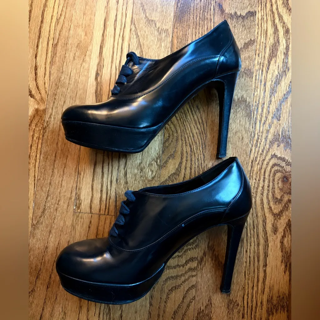 Moschino Cheap and Chic Black Leather Lace-Up Ankle Booties Heel Size: 37 - Y2K - Image 3