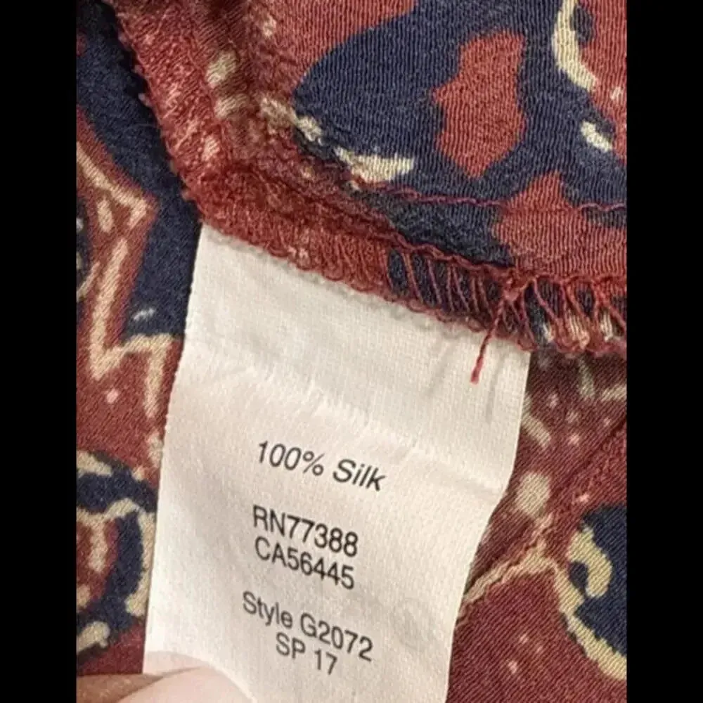 Madewell Floral Boho Hippie Rustic Equestrian Front Knot Silk Blouse Large - Image 4