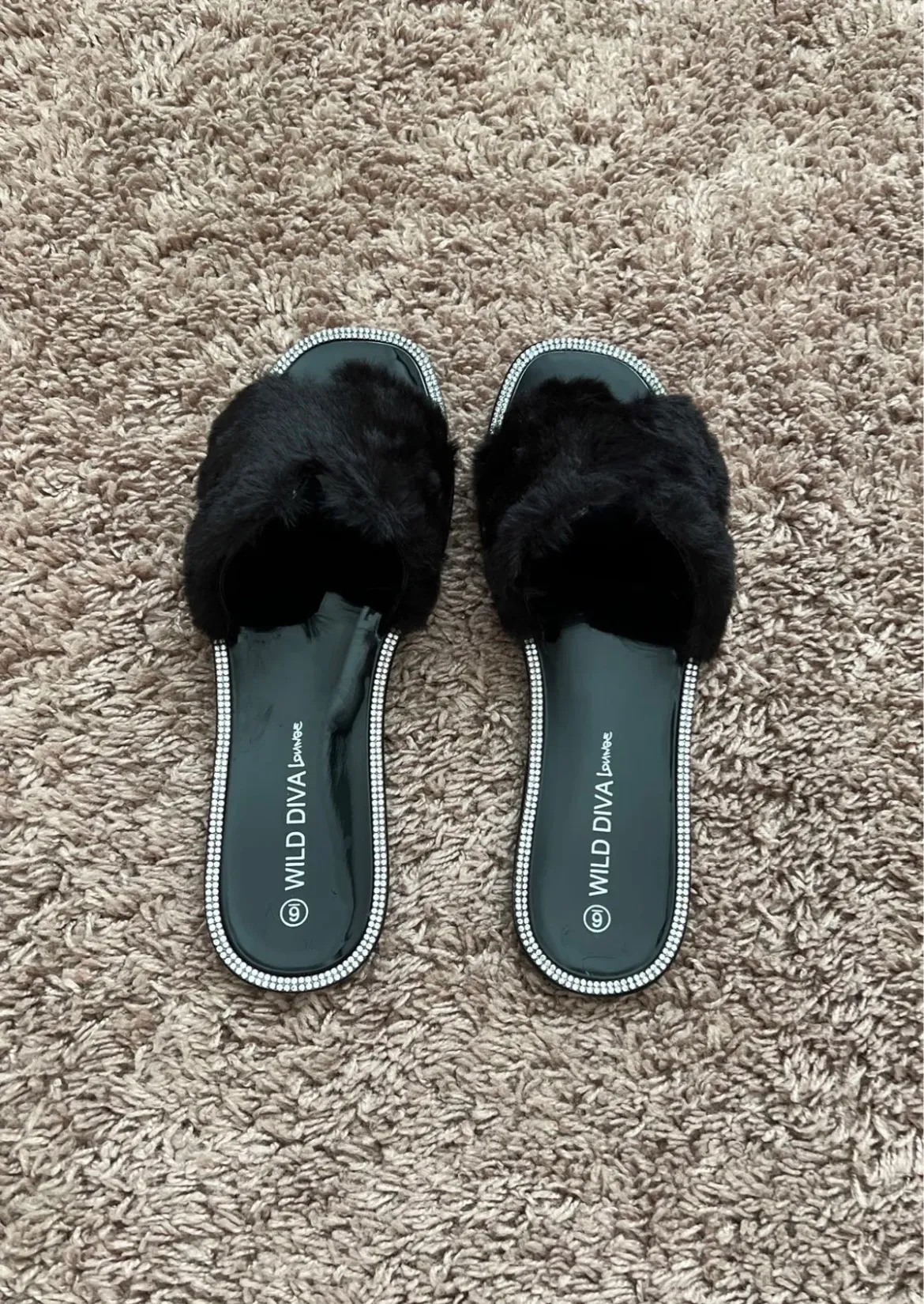 Black Faur Fur Embellished Sandals - Image 8