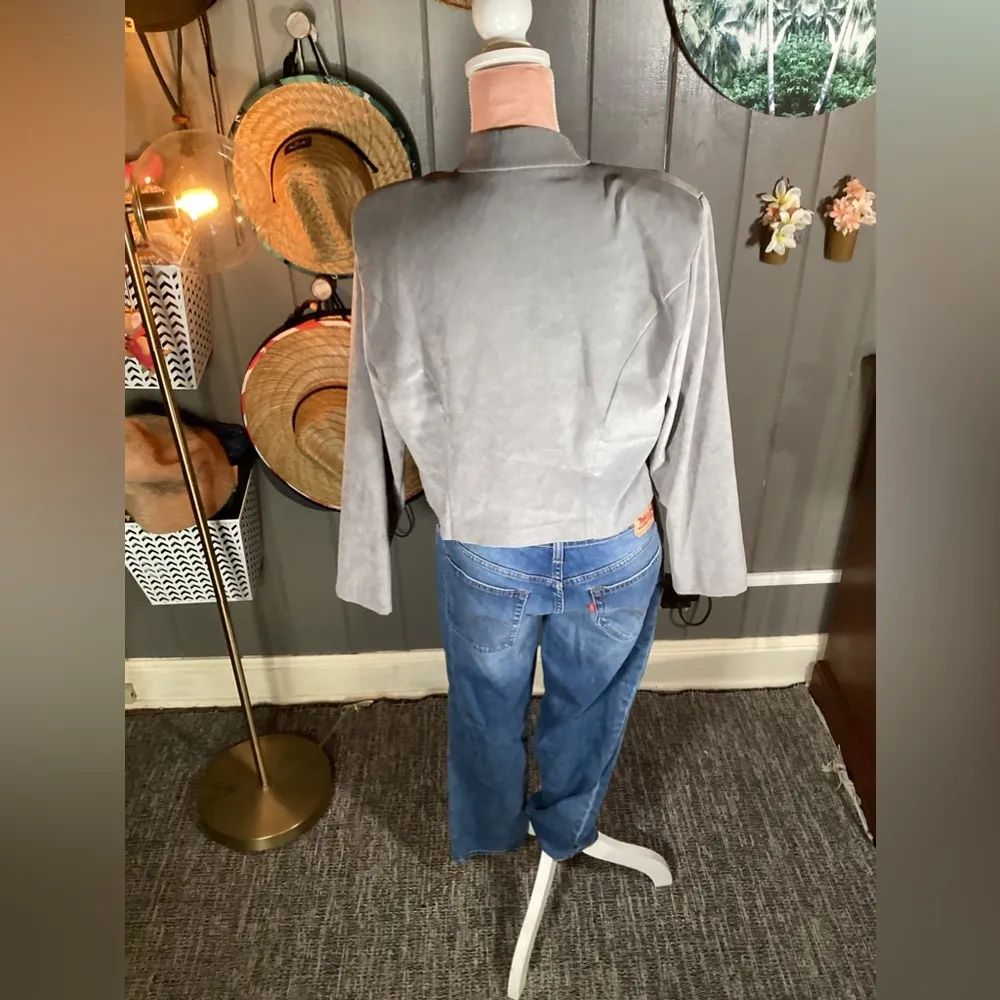 Vintage 90’s Cropped Gray Jacket With Silver Accents Medium - Image 10