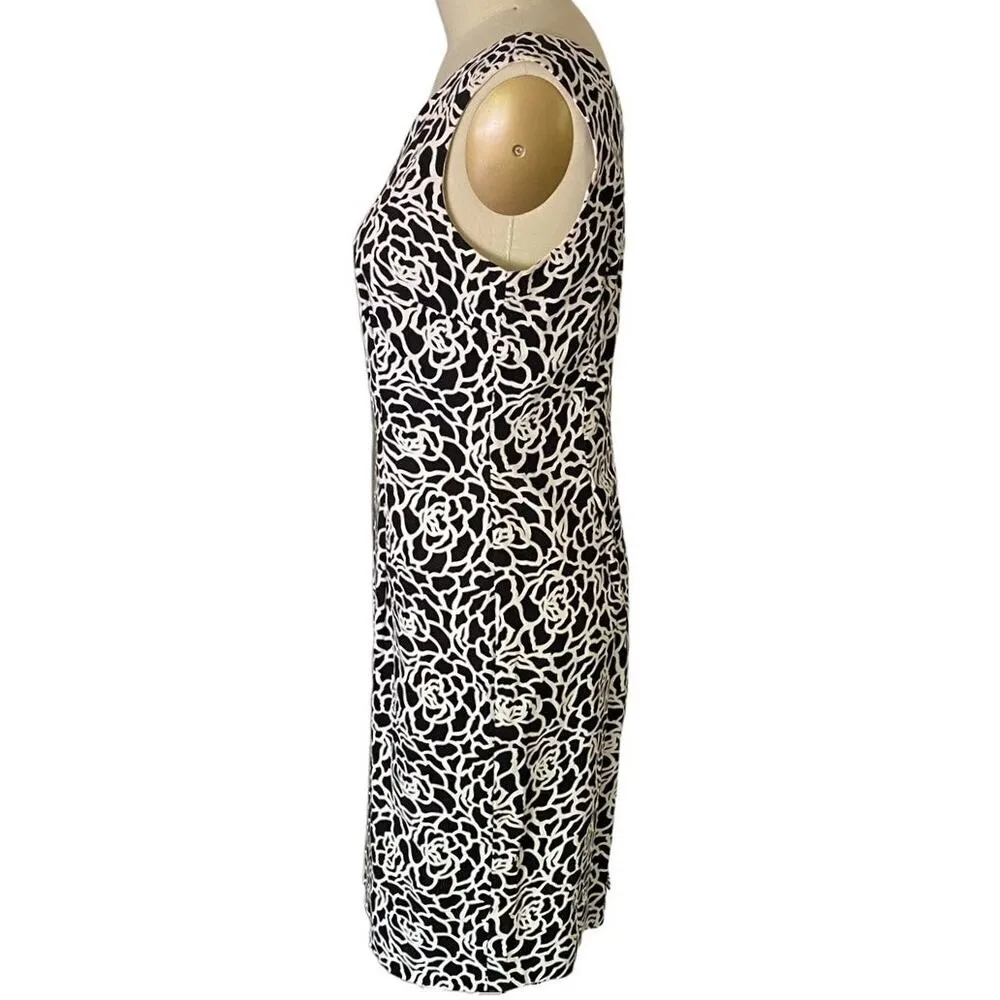 MAGGY LONDON Black & White Floral Sleeveless V-Neck Mini Dress ~ Women's 12 - Image 3