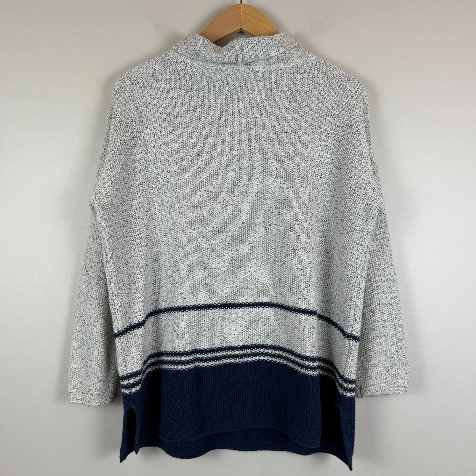 J.Jill Sweater Women's Small Gray Navy Knit Mock Neck Oversized Pullover Classic - Image 2