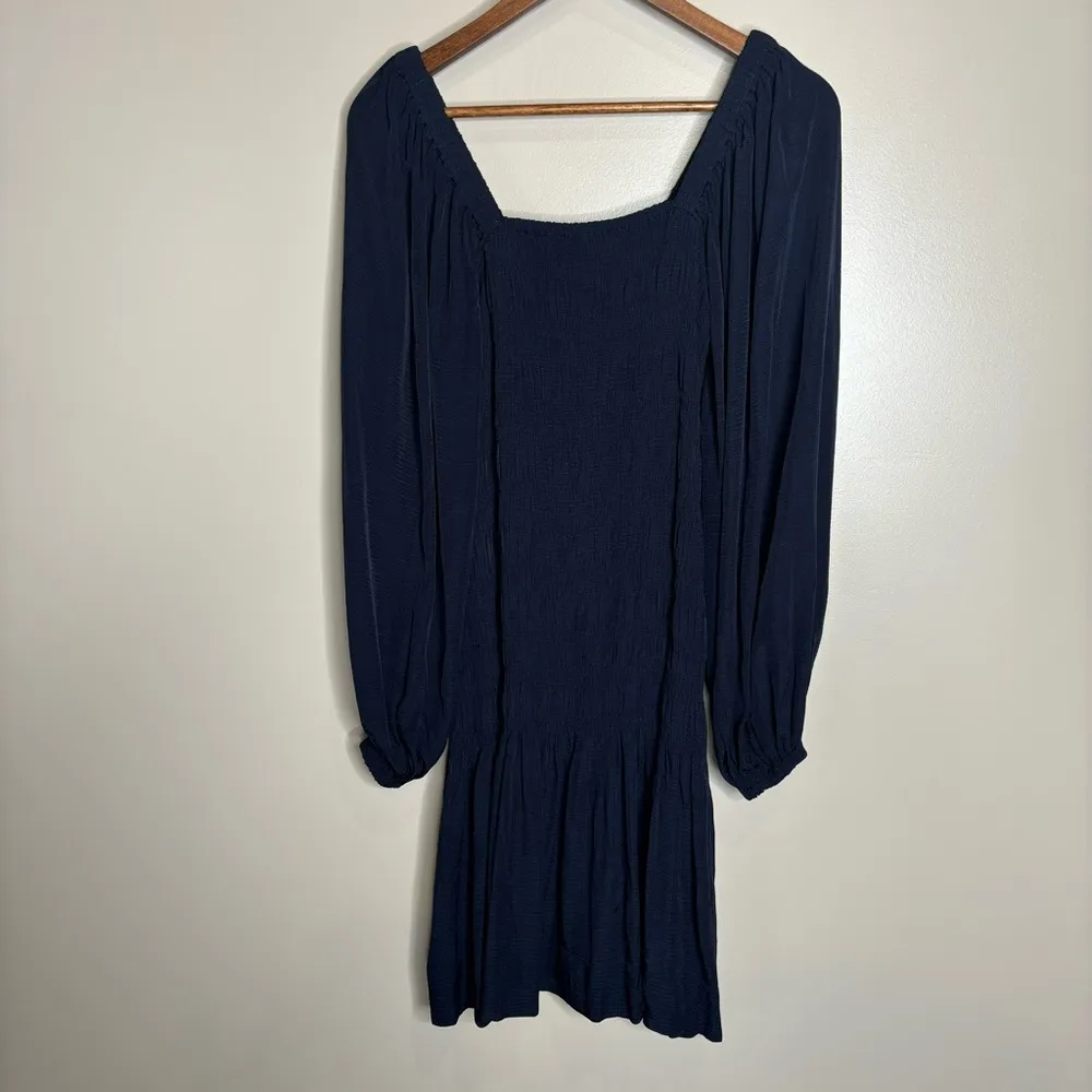 Ganni Square Neck Shirred Ripstop Long Sleeve Mini Dress - Image 6