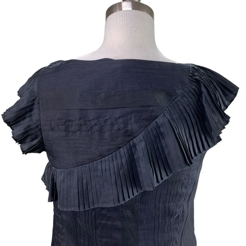 Frock! Tracy Reese | Size 6 | Linen Silk Asymmetrical Pleats Little Black Dress - Image 5