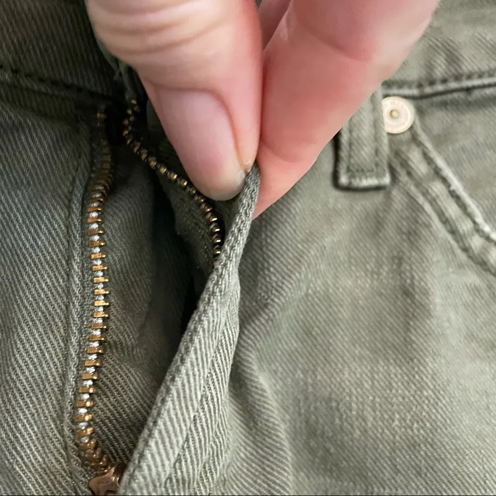 Shorts Cut Off Raw Hem Denim Jean Pockets Olive Army Green - Image 6