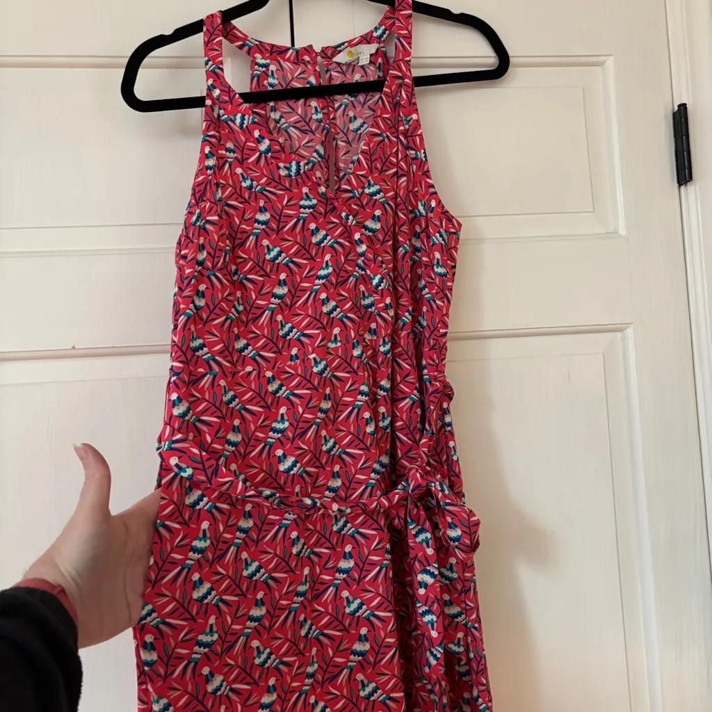 Boden Olwen Strawberry Split Bird Print Dress Size 6 Pink Midi Printed Summer - Image 8