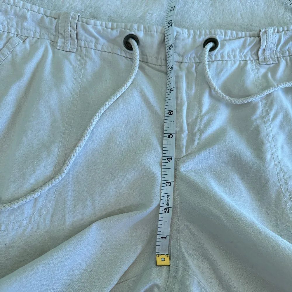 Old Navy Cropped Cargo Pants Womens 14 Beige Linen Blend Pockets Mid Rise Casual - Image 6