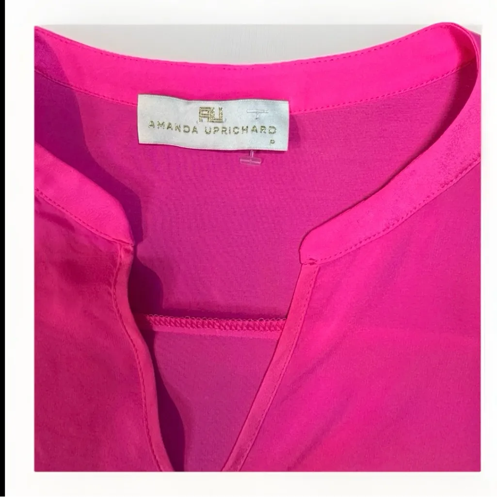 Amanda Uprichard Hot pink Short sleeve V-neck‎ Silk Feminine Blouse, sz P/XS - Image 4