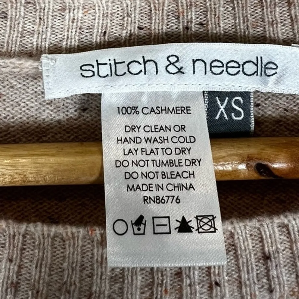 Stitch & Needle 100% Cashmere Fringe Sweater Womens XS Tan Cozy Scandinavian - Image 5