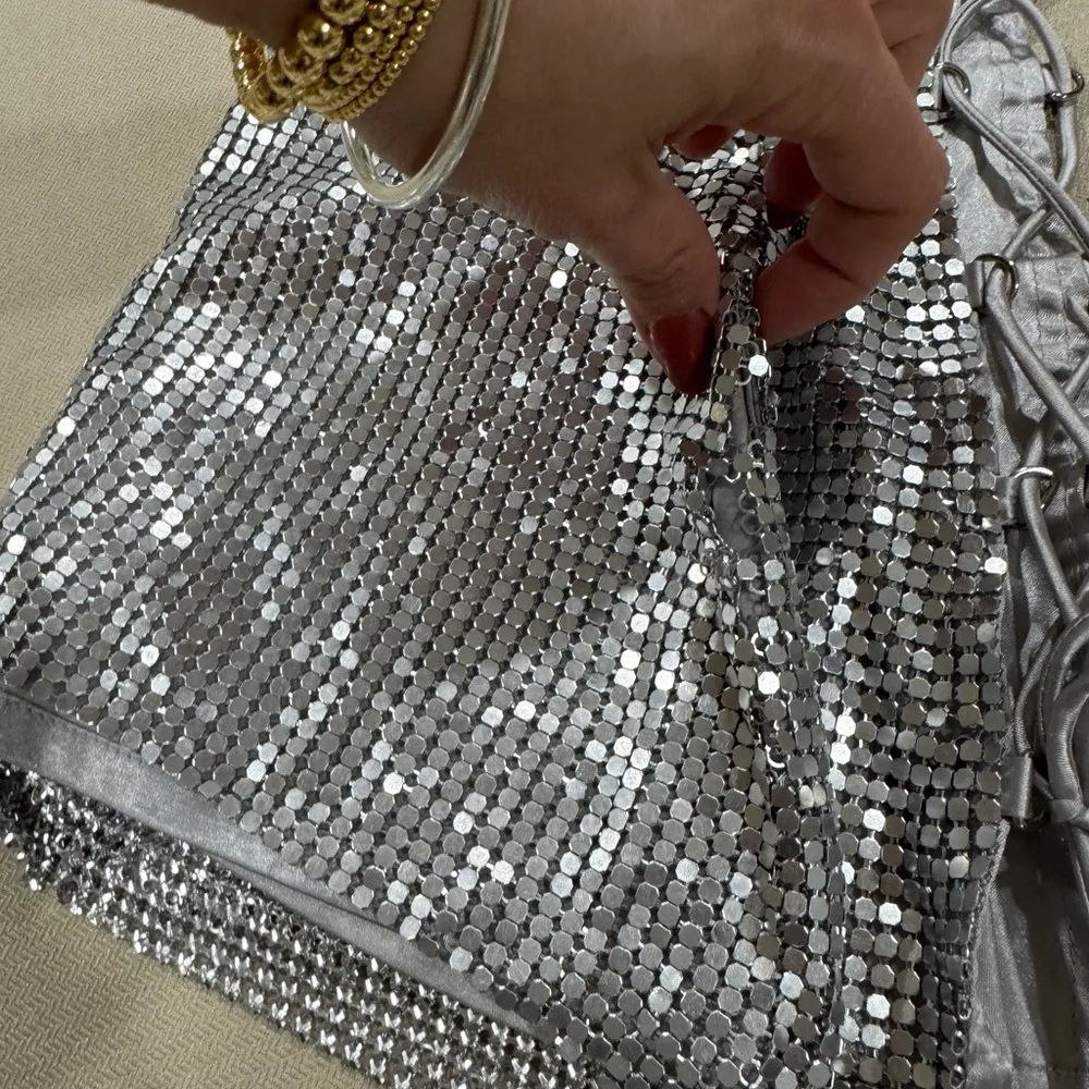 I.AM.GIA leilani Micro mini skirt lace up chainmail metallic silver low rise y2k - Image 9