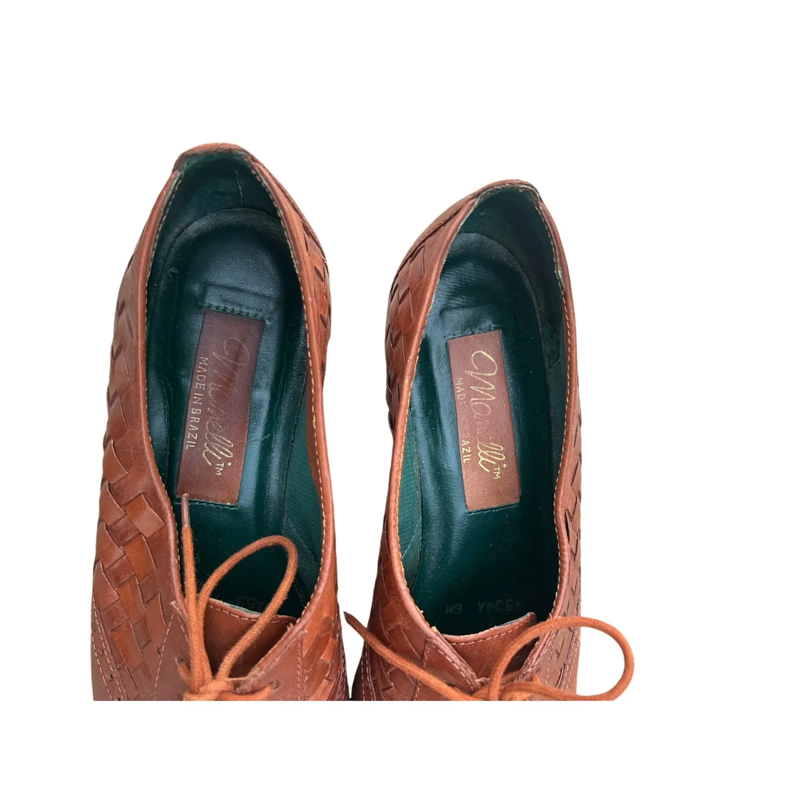 VTG Manelli Woven Pointed Toe Lace Up Oxford Leather Shoes 6 Preppy Hipster Boho Brown - Image 10