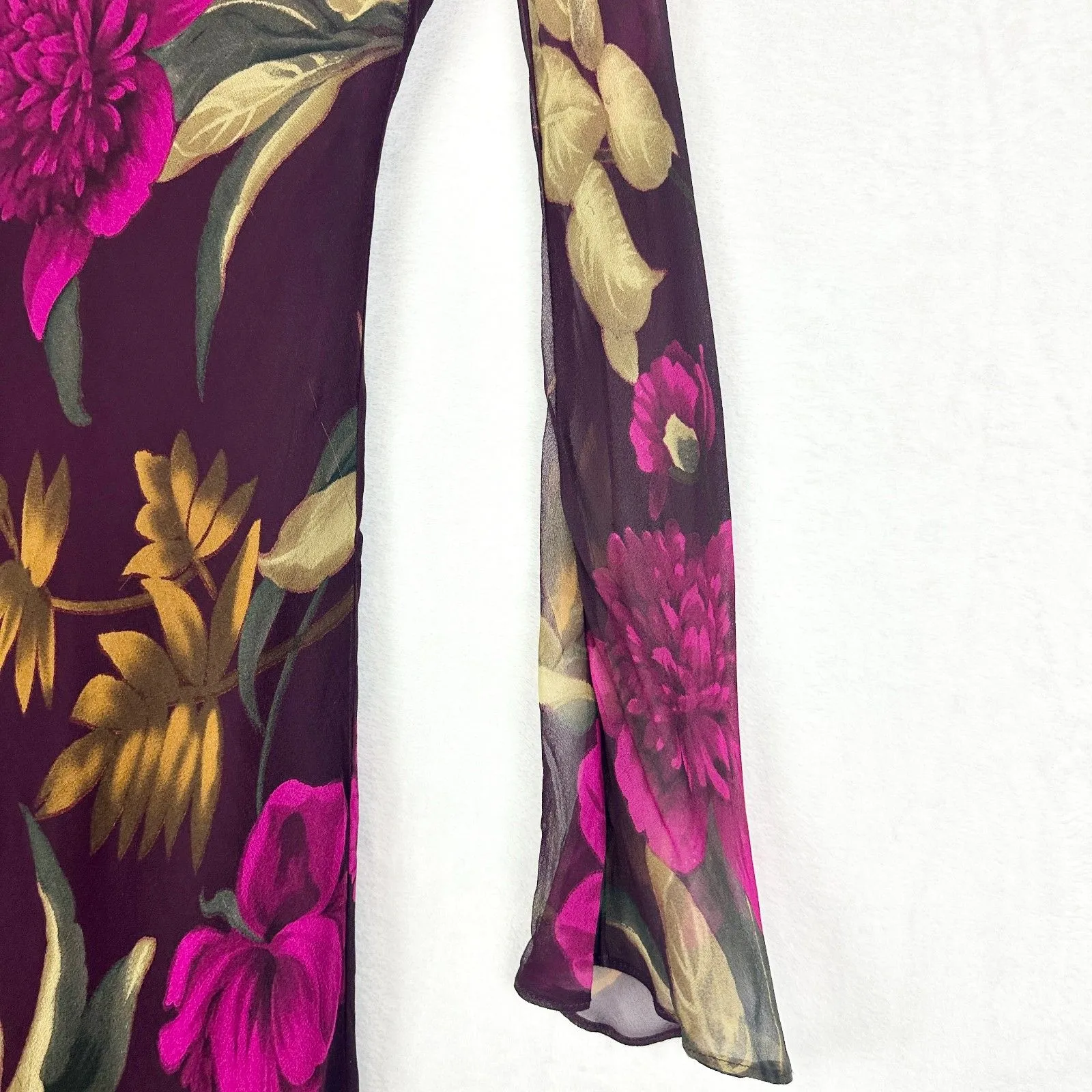 Vintage Mica Silk Floral Midi Dress Size 8 Fairy Whimsigoth Y2K 90s V - Image 5