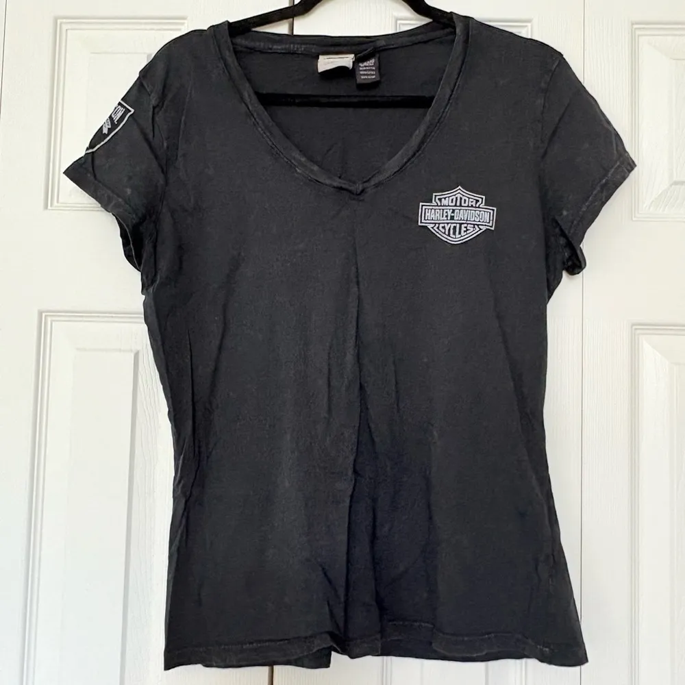 Harley-Davidson Motorcycles Distressed Black Short Sleeve V-Neck Tee Shirt - Image 2