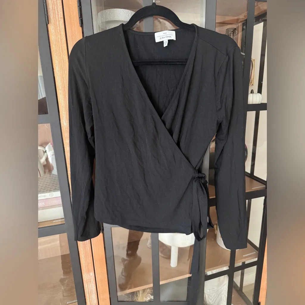 & other stories modal yoga top ballerina modal wrap cropped tie waist vneck - Image 7