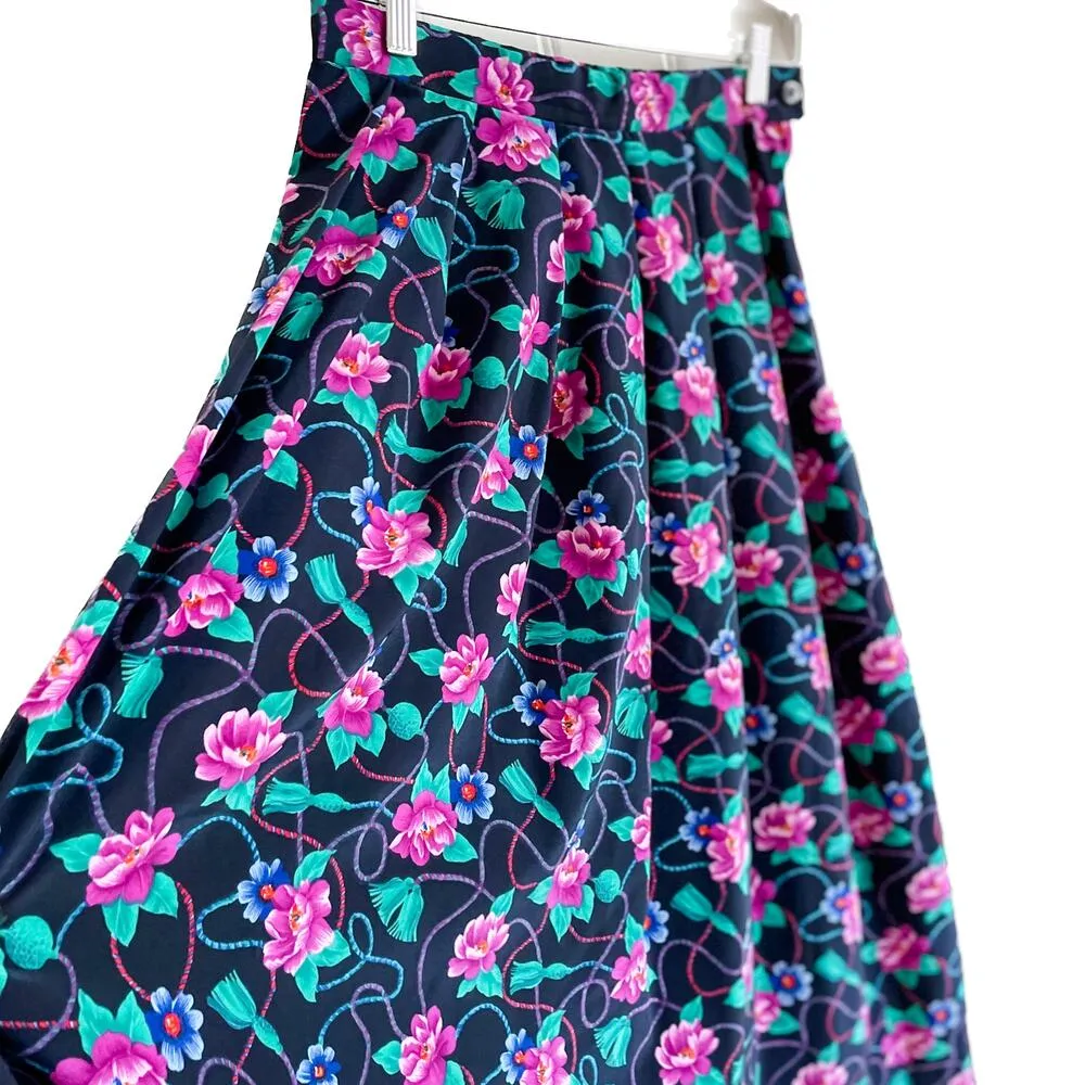 Pendleton vintage floral rope & tassel print pleated midi skirt size small S - Image 4