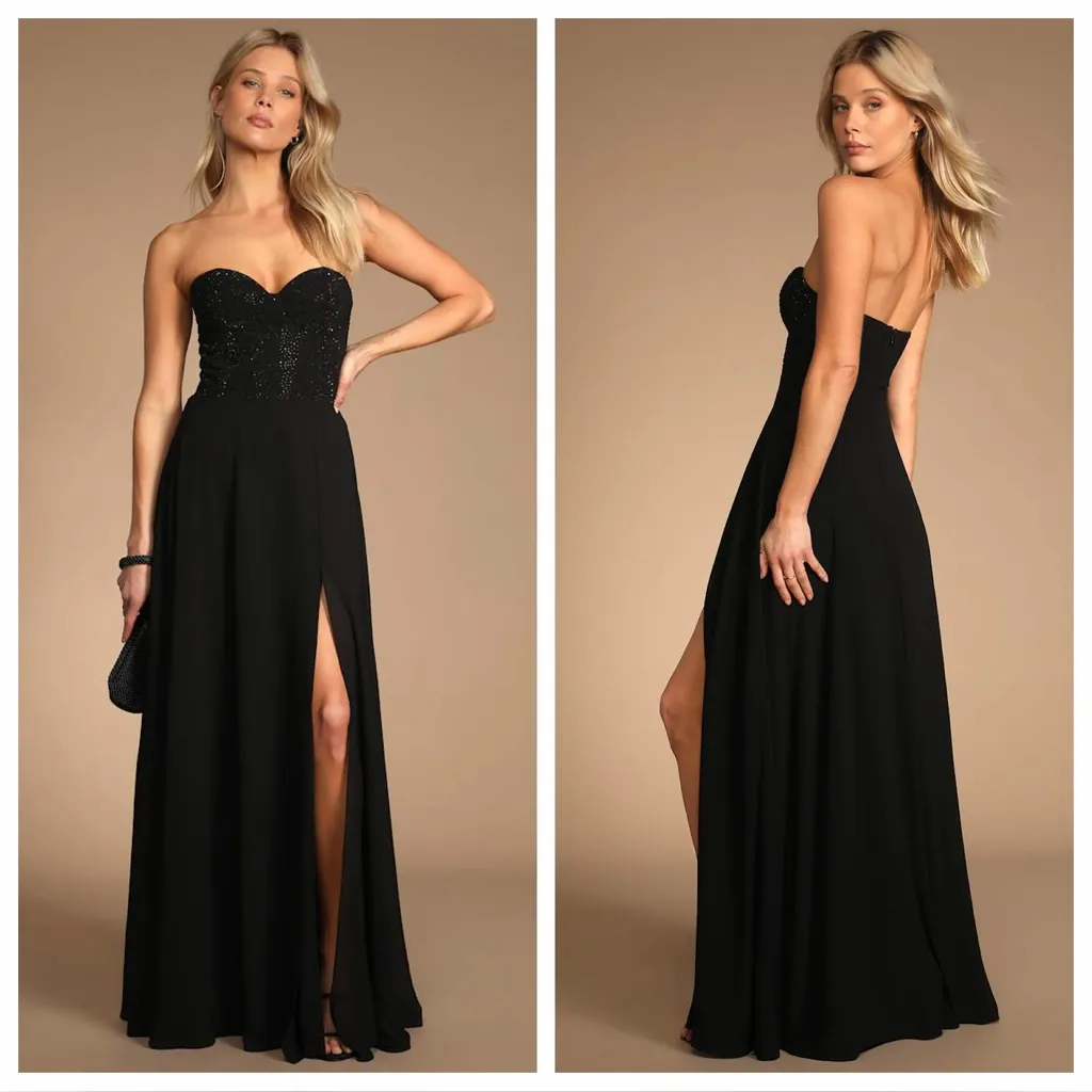 Lulus Remember This Moment Black Rhinestone Strapless
Maxi Dress - Image 2
