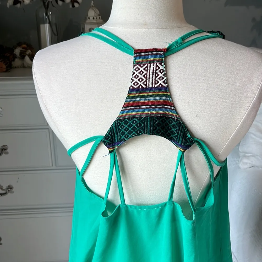 Ya Los Angeles Silk Tank Womens Large Top Needlepoint Open Back Flowy - Image 8