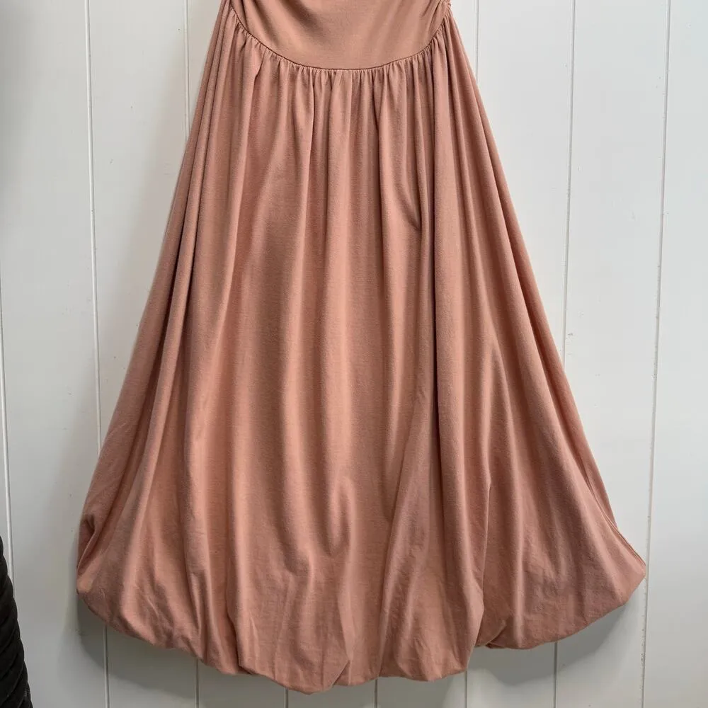 Free People dress bubble skirt midi pleated cotton blend drop waist square neck - Image 3