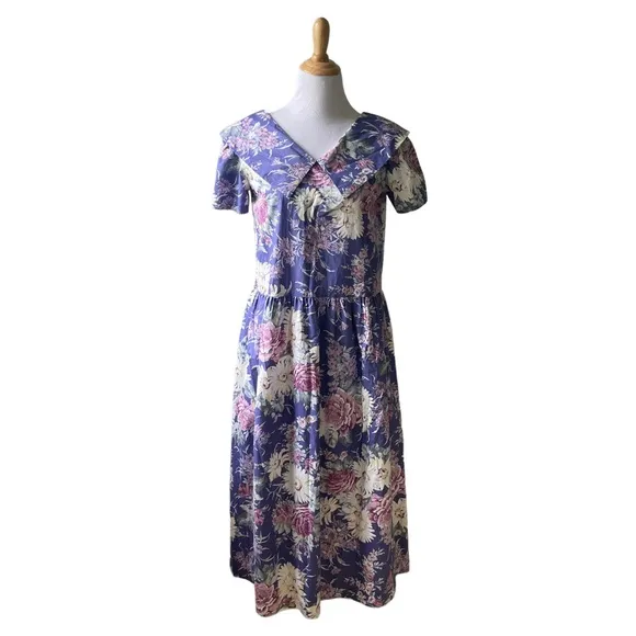 Laura Ashley Vintage 80’s Purple Floral Midi Dress Size Small / Vintage 8 NWT - Image 10
