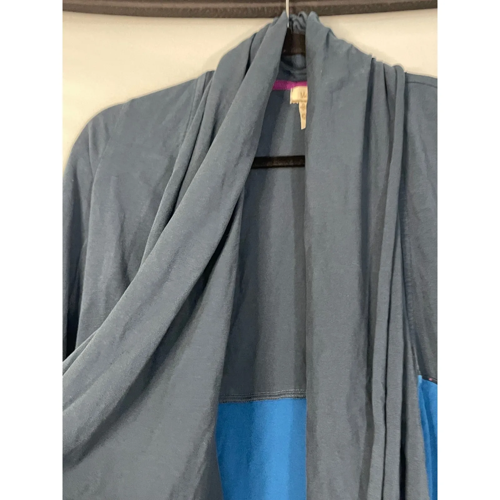 Matilda Jane XS Blue Gray Patchwork‎ Cardigan Draped Front Long Sleeve - Image 3