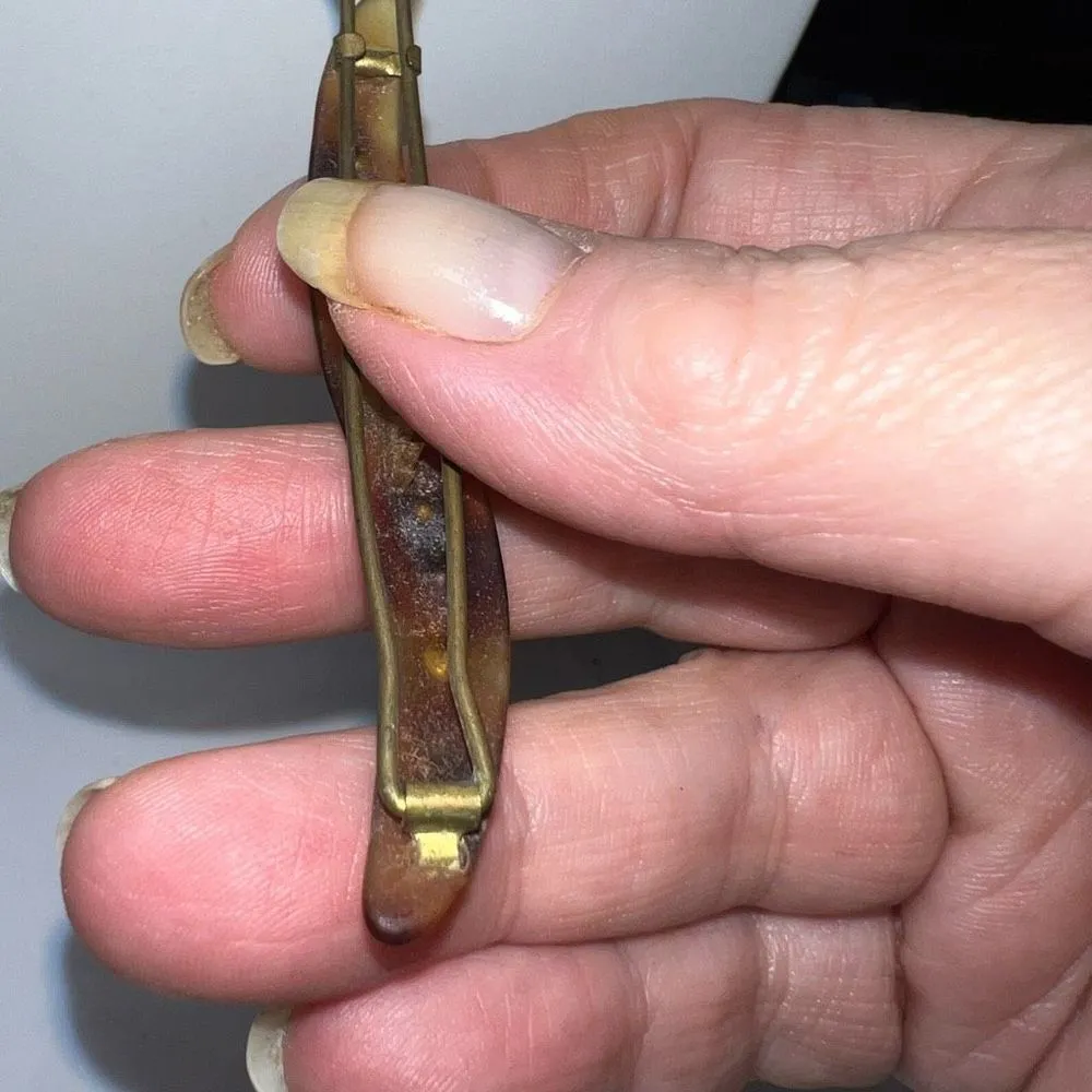 Vintage French Made Tortoise Shell With Crystal Inlay Hair Barrette Brown - Image 7